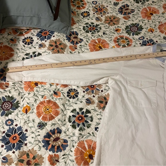 Vintage Wrangler White Shirt with Light Blue Accents Size 17-35 Collarless - Picture 6 of 6